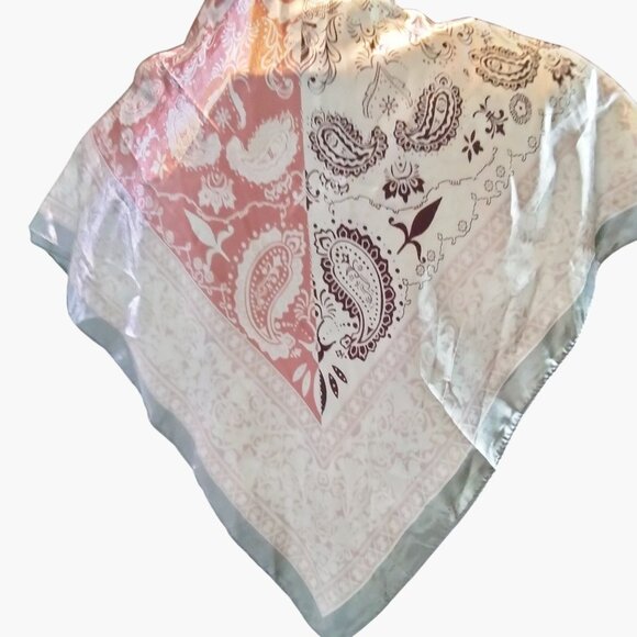 Paisley Print Scarf 35x35 Inches Square Pink Brown - Picture 4 of 10